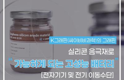 K그래핀(씨이비비과학)의 '그래핀-실리콘 음극재'로 가능하게 되는 고성능 배터리: 전자기기 및 전기 이동 수...1